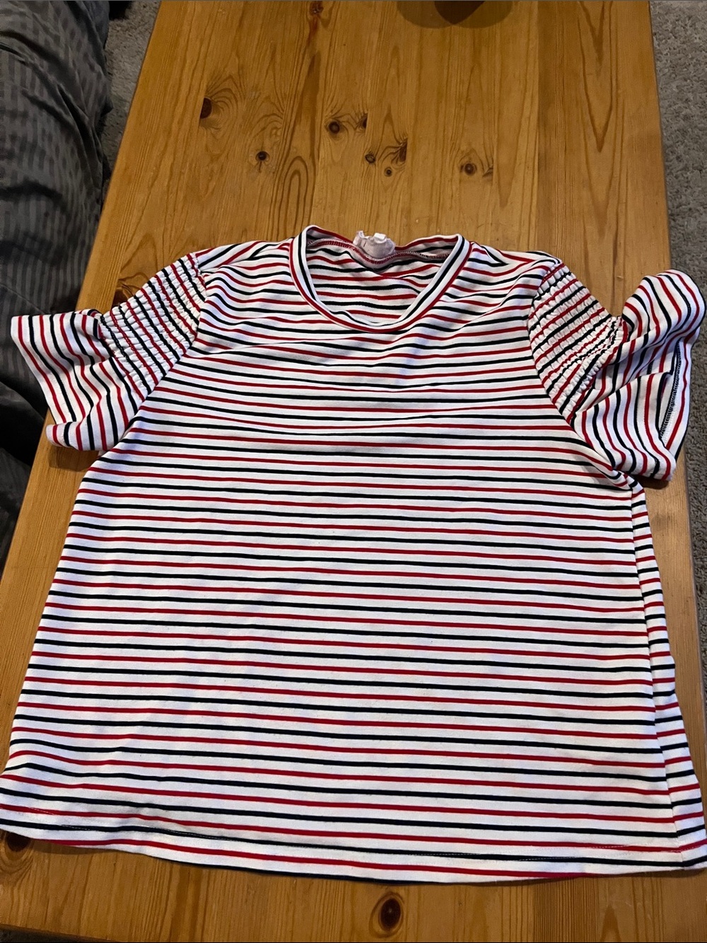Anthropologie Red White Blue Smocked Ruffle Short Sleeve Knit Top Medium